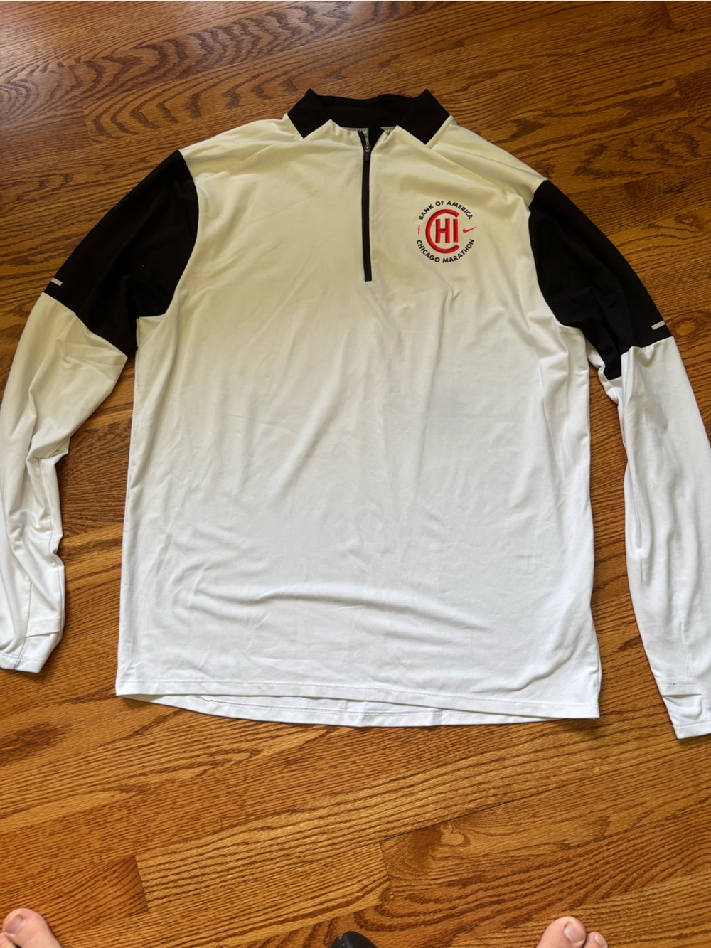 Nike White and Black Dri-FIT Zip Athletic Top with Silver Logo Chicago Marathon